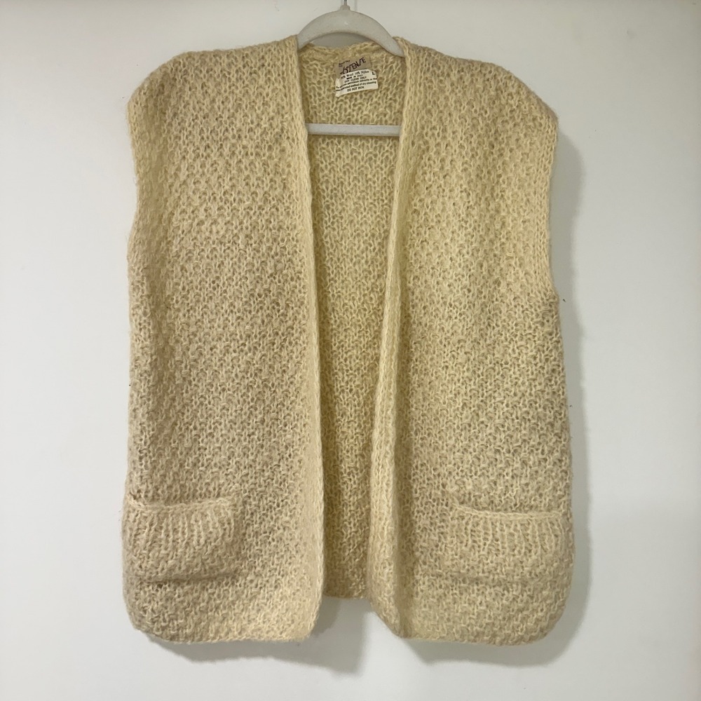 Vintage 6th Sense Wool Knit Vest Womens L Cream Ivory Open Front Made In Italy